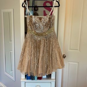 Sherri Hill Short Neutrals Sequin Dress